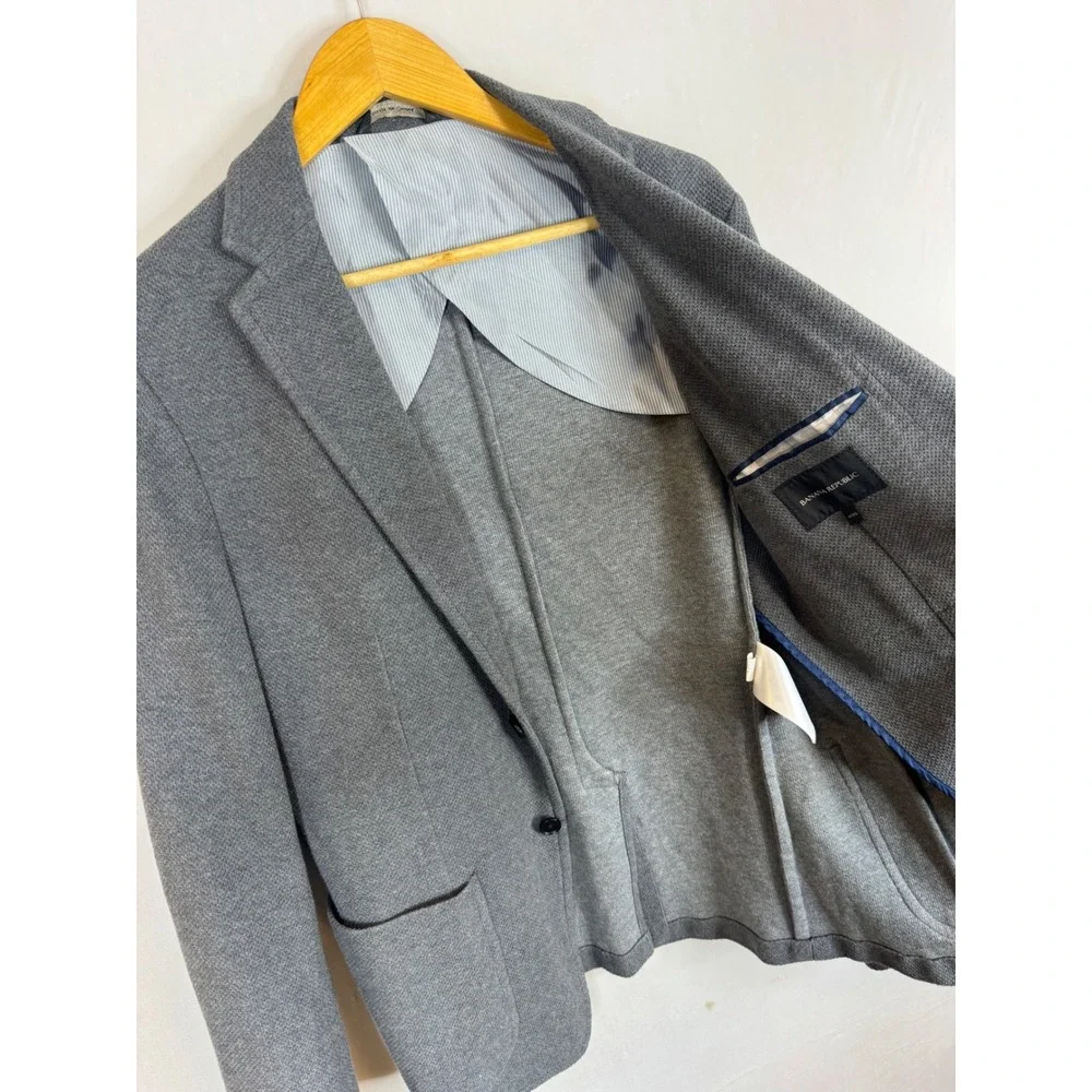 Banana Republic Mens 42R Gray Knit Blazer Sport Coat Cotton Textured 186113-00 - Picture 5 of 12
